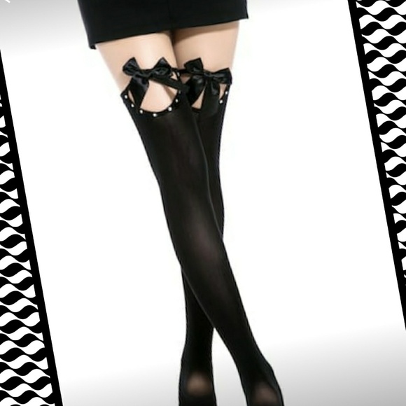 LAST PAIR Over The Knee Rhinestone & Bow Socks - Picture 5 of 5